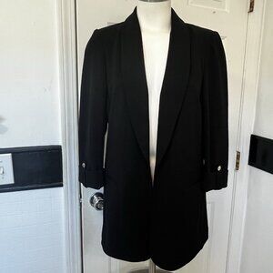 ANNE KLEIN Shawl Collar Boyfriend Black Jacket 3/4 Sleeve Blazer Size M Pockets